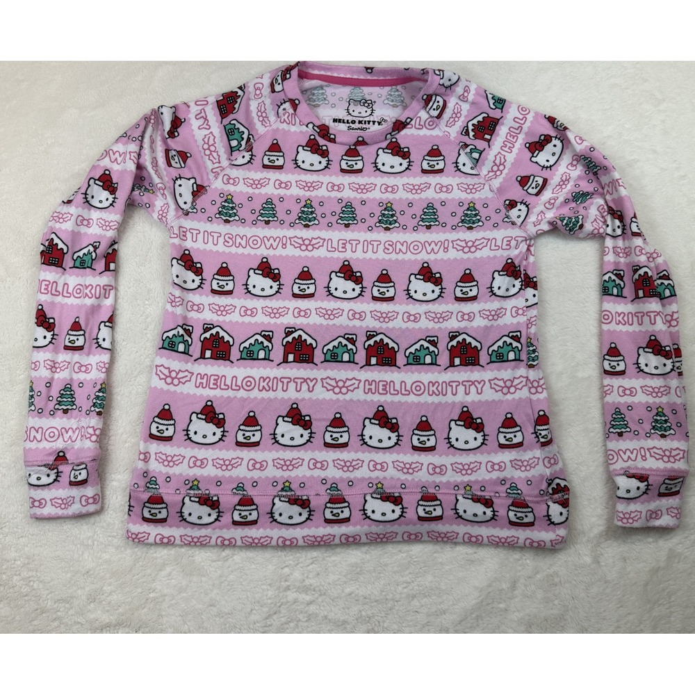 Hello Kitty Sanrio Pink Christmas Long Sleeve Thermal Top XS Holiday Fair Isle